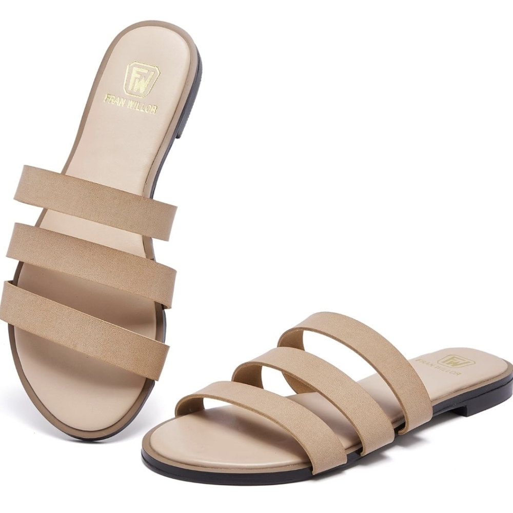 Women's Flat Sandals Dressy Open Toe Round Toe Slide Sandals Comfortable Casual